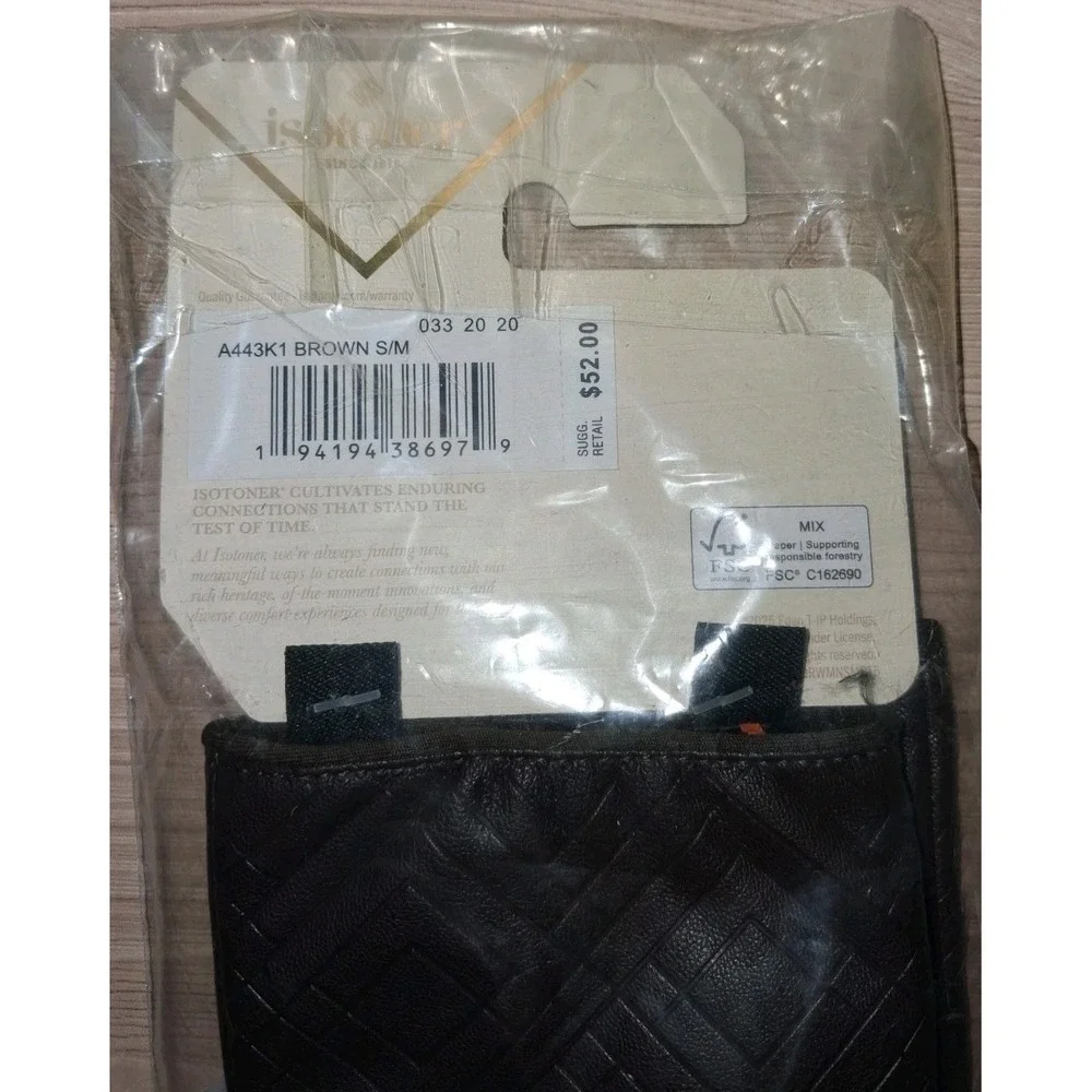 Women's  Isotoner Embossed Faux Leather Touchscreen Gloves- Brown Size S/M